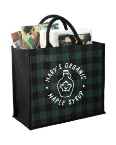 Buffalo Plaid Printed Jute Tote